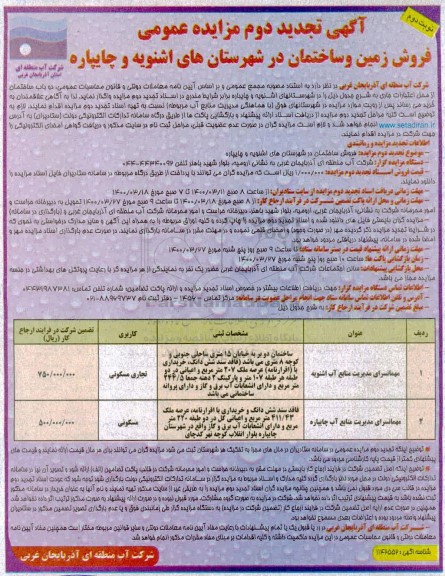 مزایده مزایده فروش زمین و ساختمان تجاری و مسکونی نوبت  دوم 