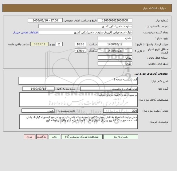 استعلام قند شکسته درجه 1 