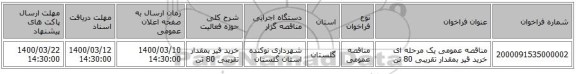 مناقصه عمومی یک مرحله ای خرید قیر بمقدار تقریبی 80 تن