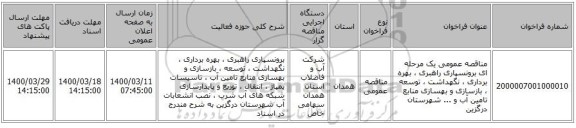 مناقصه عمومی یک مرحله ای برونسپاری راهبری ، بهره برداری ، نگهداشت ، توسعه ، بازسازی و بهسازی منابع تامین آب و ... شهرستان درگزین 