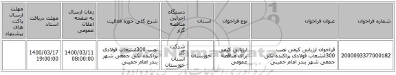 فراخوان ارزیابی کیفی نصب 300انشعاب فولادی پراکنده تکی جمعی شهر بندر امام خمینی