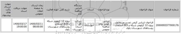 فراخوان ارزیابی کیفی تجدید مرتبه اول پروژه 12 کیلومتر شبکه و 315 انشعاب روستاهای شهرستان باوی