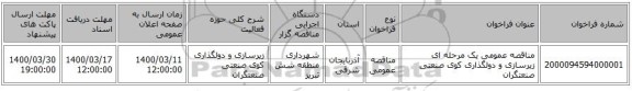 مناقصه عمومی یک مرحله ای زیرسازی و دولگذاری کوی صنعتی صنعتگران