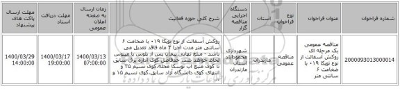 مناقصه عمومی یک مرحله ای روکش آسفالت از نوع توپکا ۰۱۹ با ضخامت ۶ سانتی متر