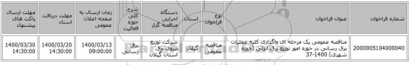 مناقصه عمومی یک مرحله ای واگذاری کلیه عملیات برق رسانی در حوزه امور توزیع برق انزلی (حوزه شهری) 1400-37