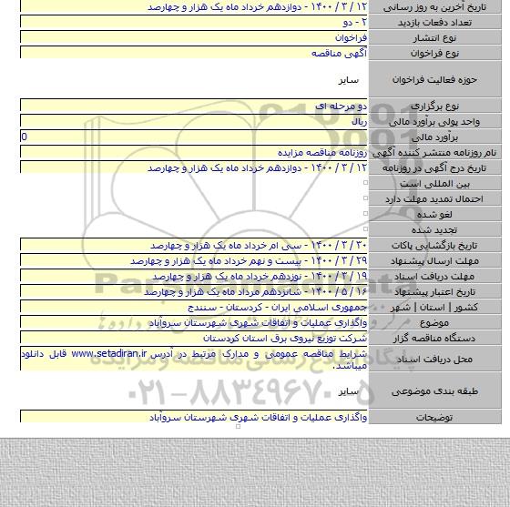 واگذاری عملیات و اتفاقات شهری شهرستان سروآباد