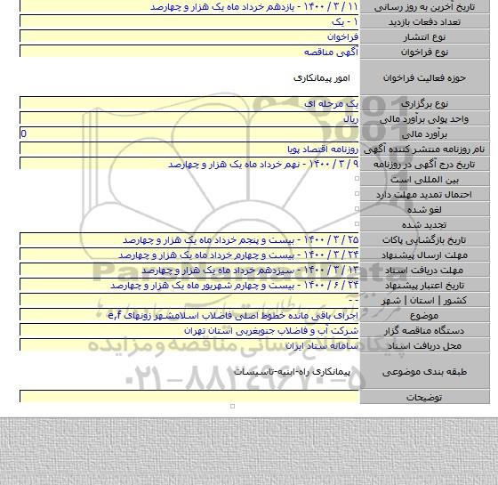 اجرای باقی مانده خطوط اصلی فاضلاب اسلامشهر زونهای e,f