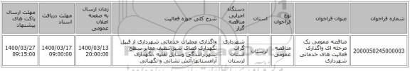 مناقصه عمومی یک مرحله ای واگذاری فعالیت های خدماتی شهرداری