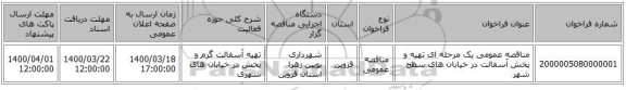 مناقصه عمومی یک مرحله ای تهیه و پخش آسفالت در خیابان های سطح شهر 