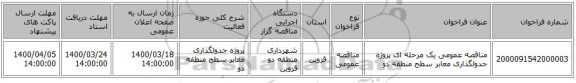 مناقصه عمومی یک مرحله ای پروژه جدولگذاری معابر سطح منطقه دو 