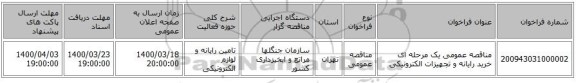 مناقصه عمومی یک مرحله ای خرید رایانه و تجهیزات الکترونیکی