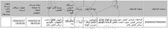 فراخوان ارزیابی کیفی جهت لیست کوتاه تجدید ارزیابی کیفی جهت انتخاب تامین کننده دکوراتیو سالن آمفی تئاتر