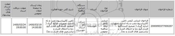 فراخوان ارزیابی کیفی تامین کالیبراسیون،نصب و راه اندازی تجهیزات اندازه گیری ( تصحیح کننده،گیج فشار،گیج دما و اختلاف فشار و ترانسمیتر های فشار و دما)