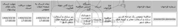 مناقصه عمومی یک مرحله ای زیر سازی و آسفالت معابر و کوچه های سطح شهر