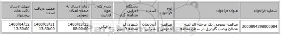 مناقصه عمومی یک مرحله ای تهیه مصالح ونصب گاردریل در سطح منطقه