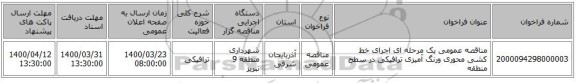 مناقصه عمومی یک مرحله ای اجرای خط کشی محوری ورنگ آمیزی ترافیکی در سطح منطقه