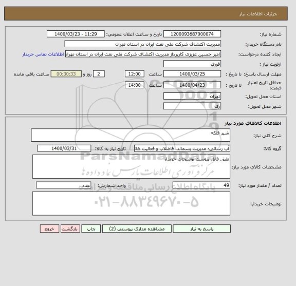 استعلام شیر فلکه