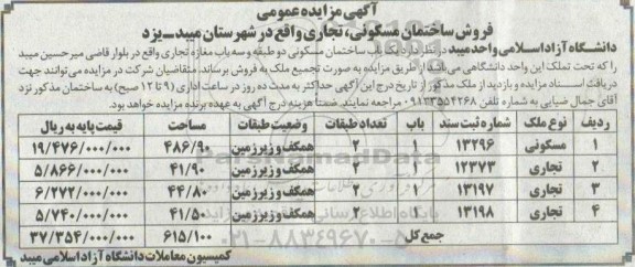 مزایده،مزایده فروش ساختمان مسکونی و تجاری 