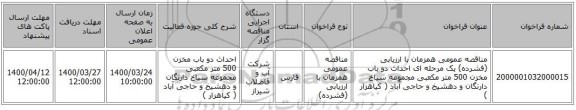 مناقصه عمومی همزمان با ارزیابی (فشرده) یک مرحله ای احداث دو باب مخزن 500 متر مکعبی مجموعه سیاخ دارنگان و دهشیخ و حاجی آباد ( کیاهزار )  