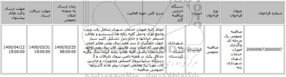 مناقصه عمومی یک مرحله ای واگذاری امورات خدمات شهری شهرداری بانه