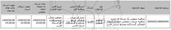 مناقصه عمومی یک مرحله ای تجدید مناقصه خدمات حفاظتی اداره کل میراث فرهنگی گردشگری وصنایع دستی فارس 