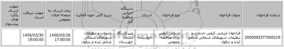 فراخوان ارزیابی کیفی خدمات و تنظیفات شهرهای شمالی شامل ایذه و دزفول