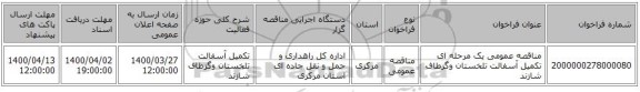 مناقصه عمومی یک مرحله ای تکمیل آسفالت تلخستان وگزطاف شازند