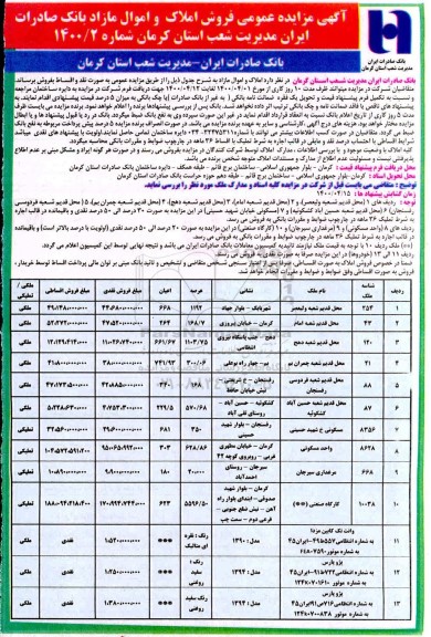 مزایده فروش املاک و اموال مازاد