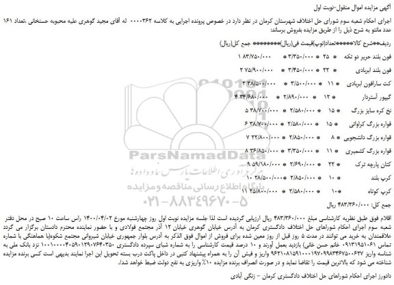 مزایده،مزایده فروش تعداد 161 عدد مانتو 