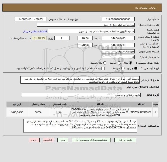 استعلام دیسک آنتی بیوگرام و معرف های میکروب شناسی درخواست در 23 بند میباشد جمع درخواست در یک بند لحاظ شده است افراد بومی در اولویت میباشند