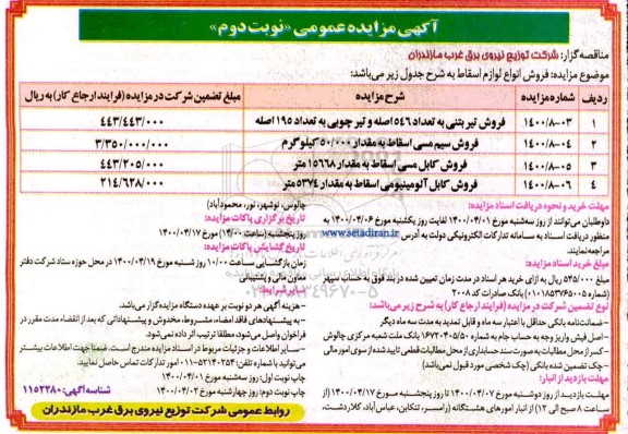 مزایده فروش تیر بتنی ...نوبت دوم 