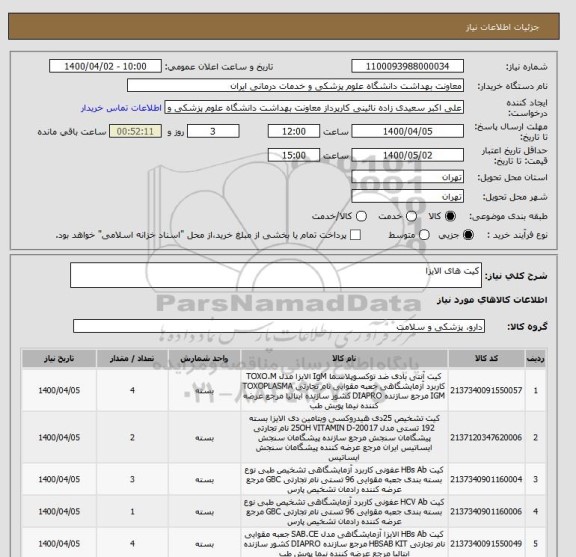 استعلام کیت های الایزا