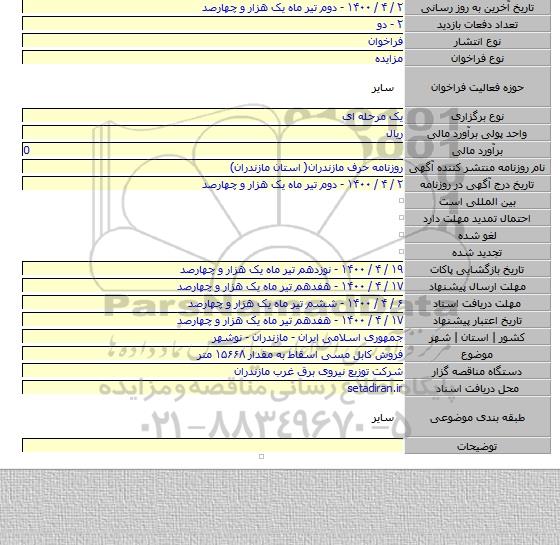 فروش کابل مسی اسقاط به مقدار ۱۵۶۶۸ متر