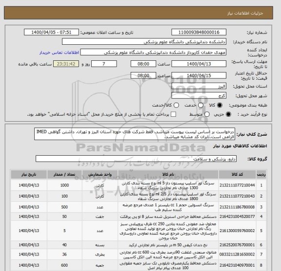 استعلام درخواست بر اساس لیست پیوست میباشد. فقط شرکت های حوزه استان البرز و تهران. داشتن گواهی IMED الزامی است..ایران کد مشابه میباشد.