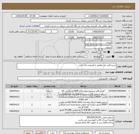 استعلام شرح کلی نیاز مطابق با قسمت بالا باشد