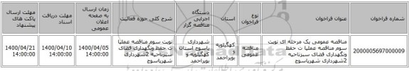 مناقصه عمومی یک مرحله ای  نوبت سوم مناقصه عملیا ت حفظ ونگهداری فضای سبزناحیه 2شهرداری شهریاسوج