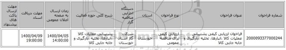 فراخوان ارزیابی کیفی پشتیبانی عملیات کالا ،انبارها، تخلیه ،بارگیری و جابه جایی کالا