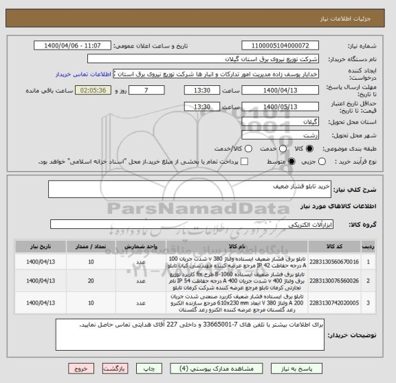 استعلام خرید تابلو فشار ضعیف