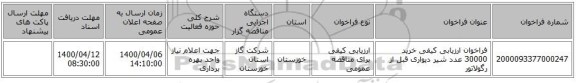 فراخوان ارزیابی کیفی خرید 30000 عدد شیر دیواری قبل از رگولاتور 