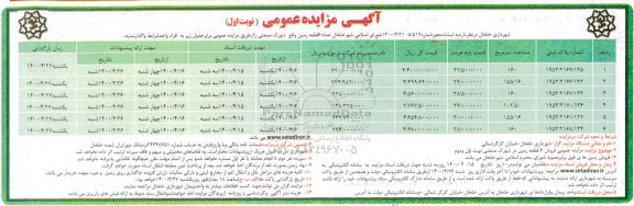 مزایده، مزایده واگذاری تعداد 6 قطعه زمین 