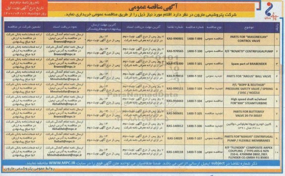 مناقصه  PARTS FOR MASONEILAN ...