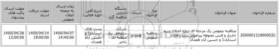 مناقصه عمومی یک مرحله ای پروژه اصلاح سیم خاردار و فنس محوطه  پیرامونی  پست های اسدآباد1 و حسین آباد همدان