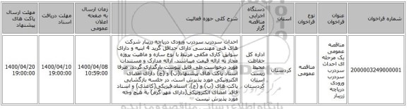 مناقصه عمومی یک مرحله ای احداث سردرب سردرب ورودی دریاچه زریبار