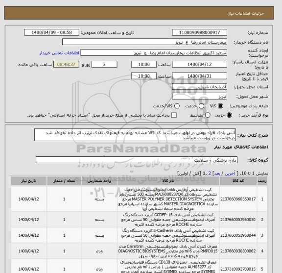 استعلام آنتی بادی افراد بومی در اولویت میباشند کد کالا مشابه بوده به قیمتهای نقدی ترتیب اثر داده نخواهد شد درخواست در پیوست میباشد 