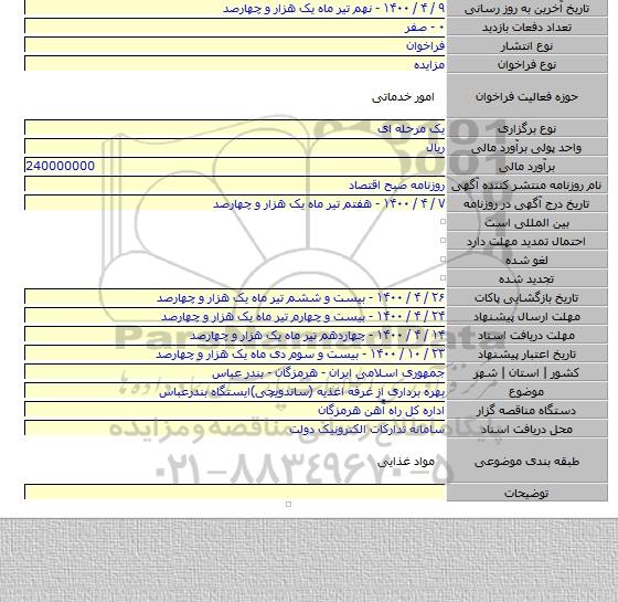 بهره برداری از غرفه اغذیه (ساندویچی)ایستگاه بندرعباس