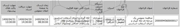 مناقصه عمومی یک مرحله ای لکه گیری و اجرای آسفالت اساسی 