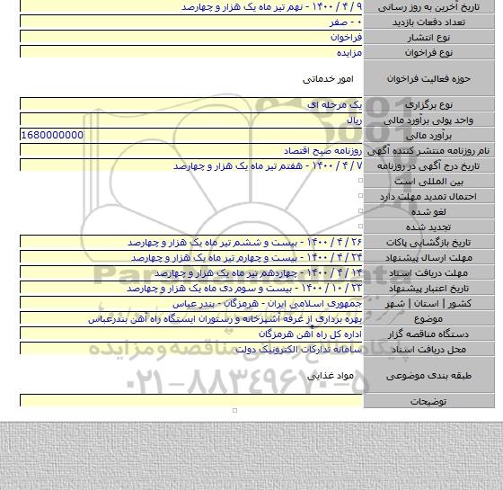 بهره برداری از غرفه  آشپزخانه و رستوران ایستگاه راه آهن بندرعباس