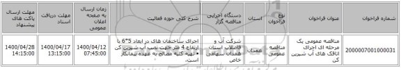 مناقصه عمومی یک مرحله ای اجرای اتاقک های آب شیرین کن