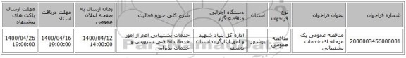 مناقصه عمومی یک مرحله ای خدمات پشتیبانی