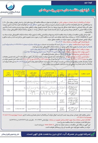 مناقصه، مناقصه اجرای خط انتقال و پمپاژ آب مجتمع آقکند ...-نوبت دوم